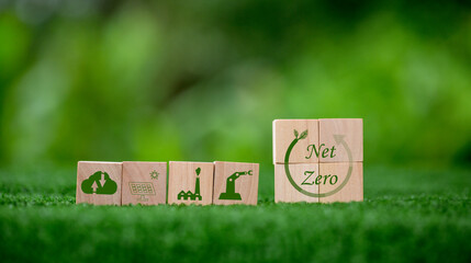 Net zero greenhouse gas emissions reduction with carbon credit concept. Reduce carbon dioxide e.g. renewable energy production improve the efficiency of transportation reduce environmental pollution.