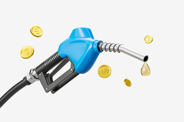 Blue gas pump with oil drop, expensive fuel concept