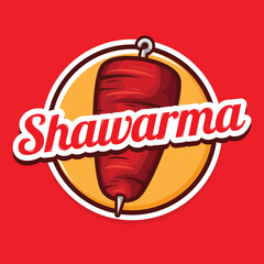 Shawarma logo design isolated on red background