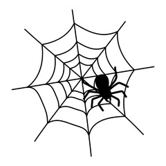 蜘蛛の巣に止まったクモのイラスト（ハロウィンパーツ・切り抜き）