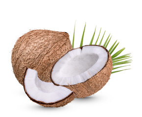 Coconut with leaves isolated on transparent background. (.PNG)