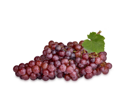 Fresh red grape with leaves isolated on transparent background. (.PNG)