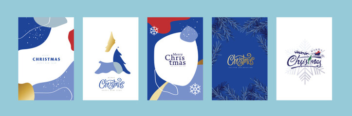 Set of Christmas and Happy New Year Card templates