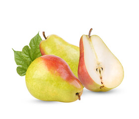 Pears with leaves isolated on transparent background. (.PNG)