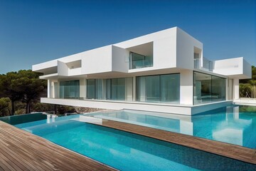 Fototapeta premium Contemporary white house with pool