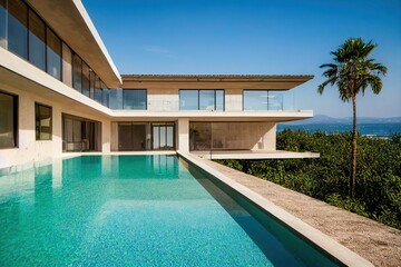 Contemporary white house with pool