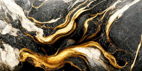 White marble with black and gold - obrazy, fototapety, plakaty