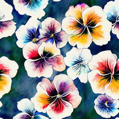 Seamless pansy flowers wallpaper pattern on rough textured paper