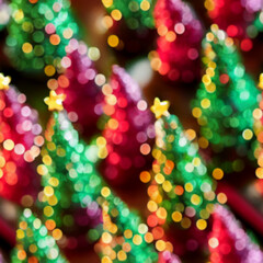 Obraz na płótnie Canvas Colorful abstract blurry christmas trees seamless pattern - decorations closeup
