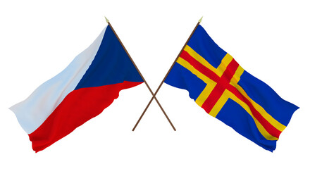 Background, 3D render for designers, illustrators. National Independence Day. Flags Czech Republic and Åland Islands