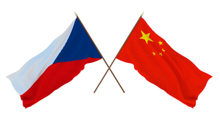 Background, 3D render for designers, illustrators. National Independence Day. Flags Czech Republic and China