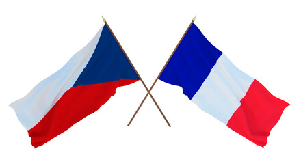 Background, 3D render for designers, illustrators. National Independence Day. Flags Czech Republic and Clipperton island
