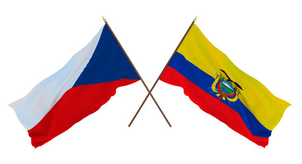 Background, 3D render for designers, illustrators. National Independence Day. Flags Czech Republic and Ecuador