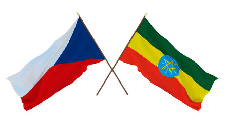 Background, 3D render for designers, illustrators. National Independence Day. Flags Czech Republic and Ethiopia