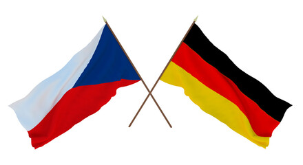 Background, 3D render for designers, illustrators. National Independence Day. Flags Czech Republic and Germany