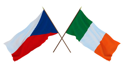 Background, 3D render for designers, illustrators. National Independence Day. Flags Czech Republic and Ireland