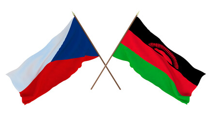 Background, 3D render for designers, illustrators. National Independence Day. Flags Czech Republic and Malawi