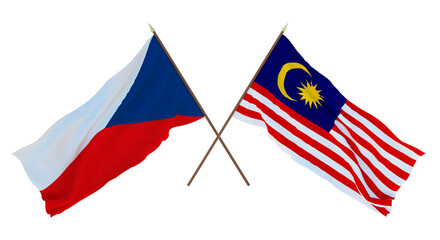 Background, 3D render for designers, illustrators. National Independence Day. Flags Czech Republic and Malaysia
