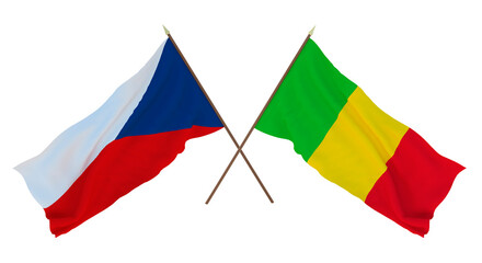 Background, 3D render for designers, illustrators. National Independence Day. Flags Czech Republic and Mali