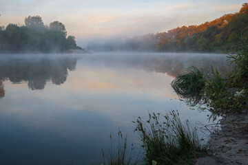 Naklejka na ściany i meble misty morning on the lake