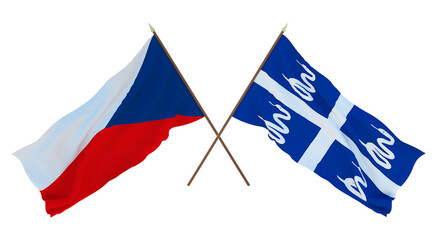 Background, 3D render for designers, illustrators. National Independence Day. Flags Czech Republic and Martinique