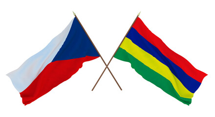 Background, 3D render for designers, illustrators. National Independence Day. Flags Czech Republic and Mauritius
