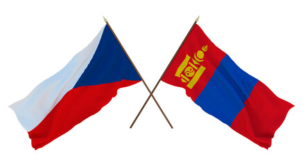 Background, 3D render for designers, illustrators. National Independence Day. Flags Czech Republic and Mongolia