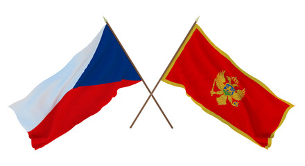 Background, 3D render for designers, illustrators. National Independence Day. Flags Czech Republic and Montenegro