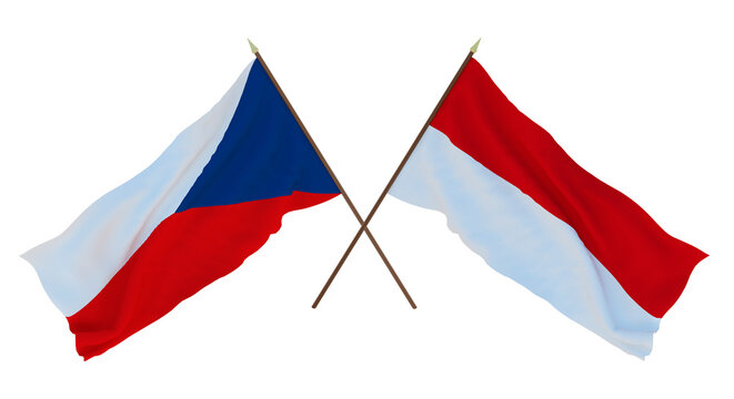 Background, 3D render for designers, illustrators. National Independence Day. Flags Czech Republic and Monako