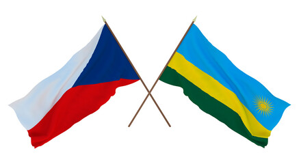 Background, 3D render for designers, illustrators. National Independence Day. Flags Czech Republic and Rwanda