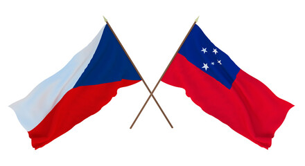 Background, 3D render for designers, illustrators. National Independence Day. Flags Czech Republic and Samoa