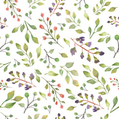 Watercolor seamless pattern with abstract flowers. Hand drawn floral illustration isolated on white background.  Vector EPS.