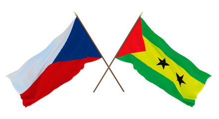 Background, 3D render for designers, illustrators. National Independence Day. Flags Czech Republic and Sao Tome and Principe