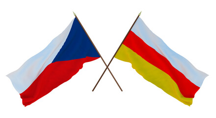 Background, 3D render for designers, illustrators. National Independence Day. Flags Czech Republic and South Ossetia