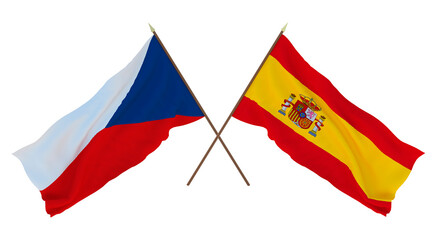 Fototapeta premium Background, 3D render for designers, illustrators. National Independence Day. Flags Czech Republic and Spain