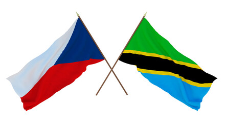 Background, 3D render for designers, illustrators. National Independence Day. Flags Czech Republic and Tanzania