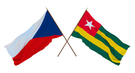 Background, 3D render for designers, illustrators. National Independence Day. Flags Czech Republic and Togo