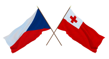 Background, 3D render for designers, illustrators. National Independence Day. Flags Czech Republic and Tonga
