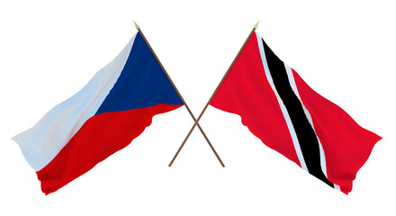 Background, 3D render for designers, illustrators. National Independence Day. Flags Czech Republic and Trinidad and Tobago