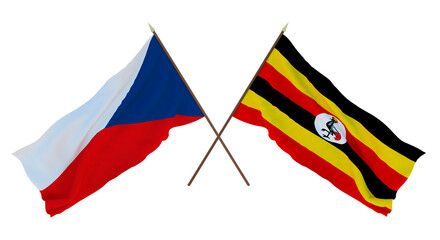 Background, 3D render for designers, illustrators. National Independence Day. Flags Czech Republic and Uganda
