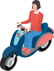 Foto op Plexiglas 3D isometric set of women riding scooters. Clipart Transparent PNG © Sarawut