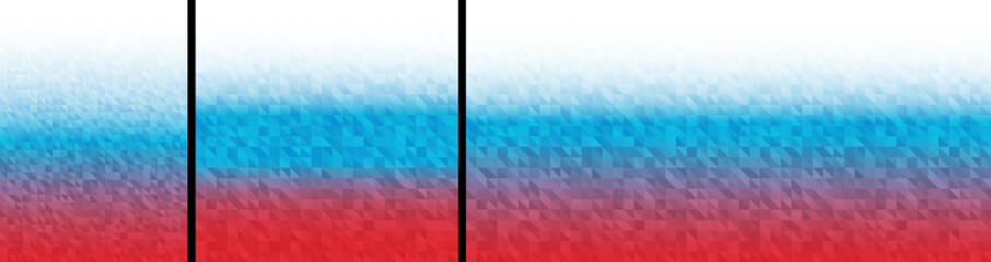 Fototapeta na wymiar Gradient geometric bright red blue pixel digital patterns. Russia flag colors backgrounds. Vector set illustration.