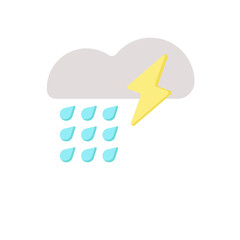 rain cloud with lightning and raindrops. Lightning and thunderstorm icon. flat illustration.
