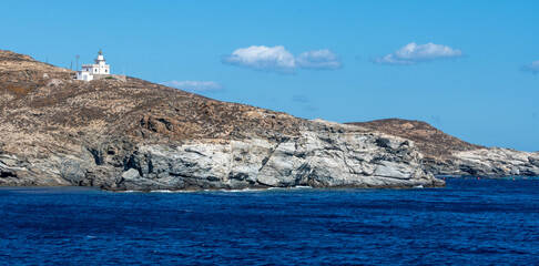 Rocky coastline of western Serifos island in Greece with the Aegean Sea