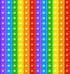 Colorful silicone anti-stress pop it toy texture, pattern. Trendy sensory game for children. Rainbow push pop fidget toy with brightly colored popping bubbles. Vector illustration