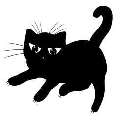 Black cat. Domestic kitten. Black silhouette of kitten.