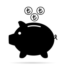 Piggy bank flat icon, sign vector with turkish lira web symbol. Money income, economic graphic button