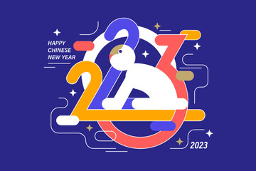 New Year 2023 modern art design. Chinese zodiac symbol of rabbit with 2023 numbers. Abstract geometric design.