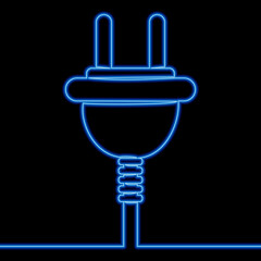 Obraz premium Continuous line drawing Electric plug Power cable with plug icon neon glow vector illustration concept