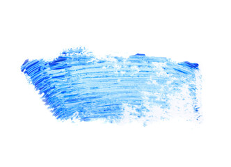 Smear of blue mascara for eyelashes on white background